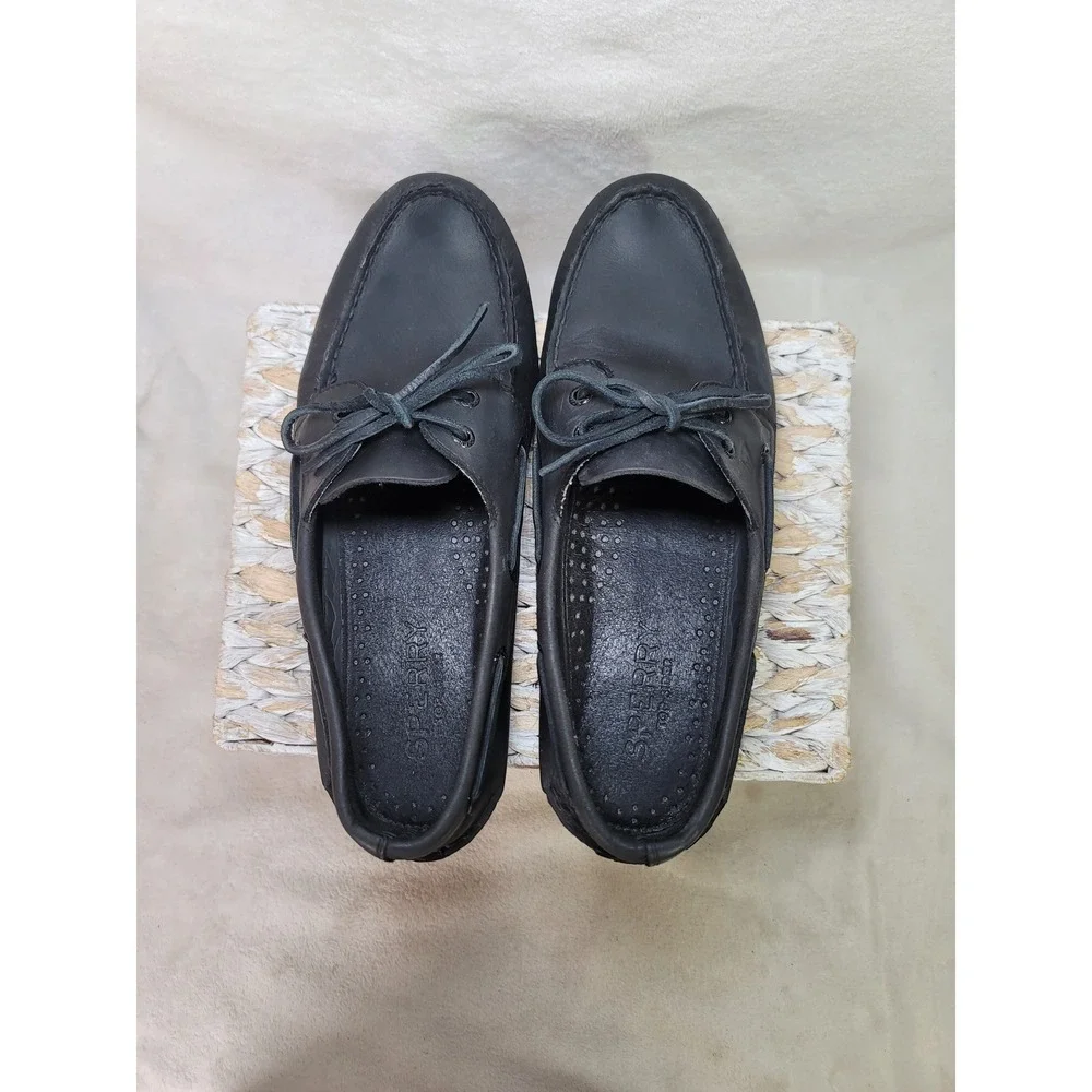 Sperry Top-Sider Original Boat Shoes Mens 12 Black Leather Luxe Preppy Nautical